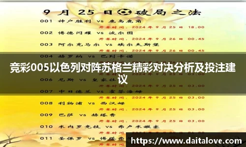 竞彩005以色列对阵苏格兰精彩对决分析及投注建议