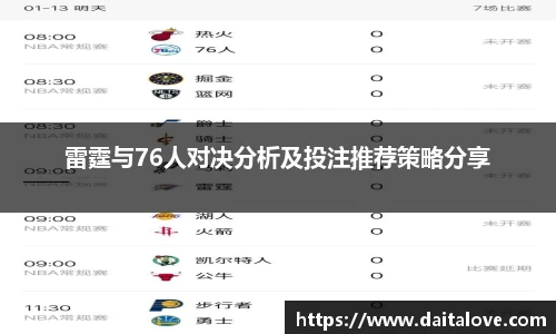 雷霆与76人对决分析及投注推荐策略分享
